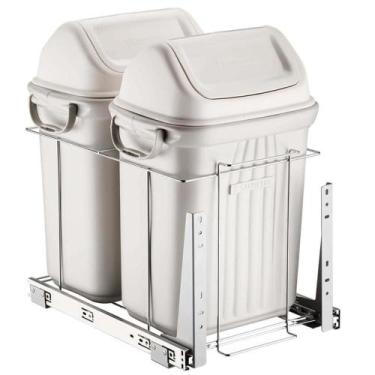 Imagem de Lixeira Deslizante Dupla 19 litros para Armário Corrediça Telescópica 
