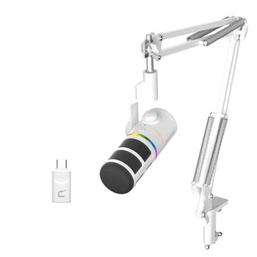 Imagem de COMICA D10 Pro A XLR USB Microfone Dinâmico com Receptor e Suporte para Jogos/TikTok/Gravação de Podcast, com Suporte para Botão de Silenciar luz RGB para PC, Smartphone, Computador, Mac, PS4/5(Branco