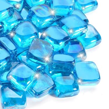 Imagem de vchin Cubo de vidro de fogo, quadrado de pedra de vidro para fogueira para interior ou exterior, fogueira ou lareira a gás ou propano, resistente ao calor, sem estourar ou quebrar, conta de vidro