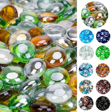 Imagem de onlyfire Contas de vidro de fogo de 1,27 cm para lareira e paisagismo natural ou propano, 4,5 kg, brilho de 1,27 cm de altura, verde esmeralda + gelo de cristal + brilho de caramelo