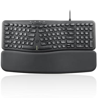 Imagem de Perixx PERIBOARD-536B US, teclado USB compacto ergonômico com fio - dimensão de 41,5 x 14,5 x 4,1 cm - teclado numérico embutido - descanso de pulso removível - digitação silenciosa - preto