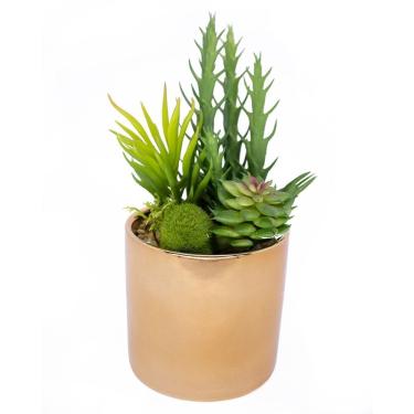 Imagem de Vaso Decorativo Dourado Com Mix De Suculentas Artificiais 19x8 Cm F04 - D'rossi