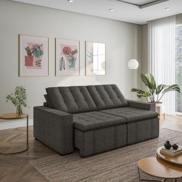 Imagem de Sofá Cama Retrátil E Reclinável 3 Lugares 220cm Em Linho Com Molas E Braço Reto Palmeira Cabecasa Ma Chumbo