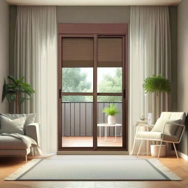 Imagem de Porta De Correr Com Persiana Integrada 2 Folhas Móveis 230 X 200 Elite Com Fecho Automático Vidro Li Corten