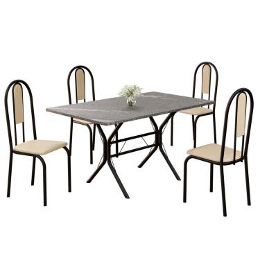 Imagem de Conjunto Sala De Jantar Mesa Retangular 120x75cm Tampo Granito Topázio 4 Cadeiras Linda Yescasa Creme-preto Fosco