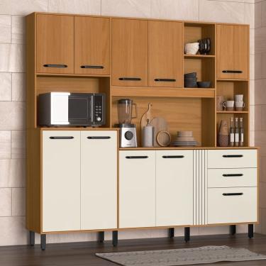 Imagem de Kit De Cozinha Sole Grafiatto 10 Portas 2 Gavetas Com Nichos E Com Espaço Micro-ondas 210cm Nature-champanhe