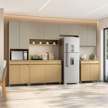Imagem de Cozinha Completa 6 Peças 13 Portas 7 Gavetas Simone Mendes 350cm 100% Mdf Carvalho-greige