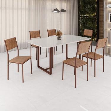 Imagem de Conjunto Sala De Jantar Mesa 160x90cm Base Lunna Tampo Mdf Laca Com Vidro Florença Marrom