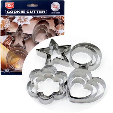 Imagem de Kit Formas Cortadores Biscoito Natal Corações Estrelas 24pçs