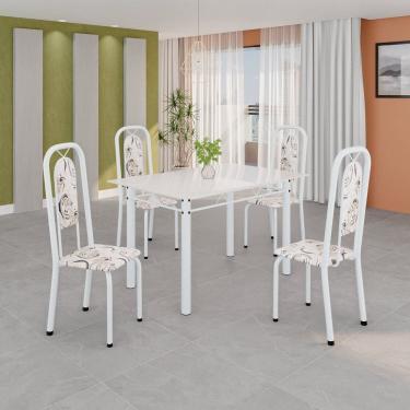 Imagem de Conjunto para Sala de Jantar com 4 Cadeiras Lara Arabesco / Branco