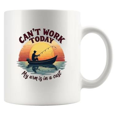 Imagem de Can't Work Today My Arm Is In A Cast Fishing Gifts Pescador Pai Avô Marido Irmão Novidade Caneca de Cerâmica 325 ml Branca