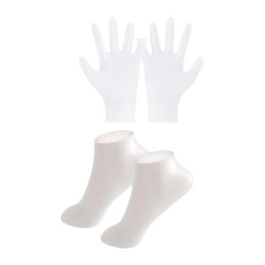 Imagem de ChuYiElegance Luvas E Meias de Silicone para Cuidados com As Mãos, Cuidados com Os Calcanhares, SPA Prático, Cuidados com As Mãos E Os Pés para Mulheres em Viagens, Branco