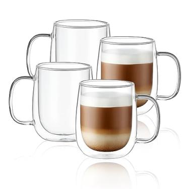 Imagem de CNGLASS Canecas de Café de Vidro 12 Onças, Conjunto de Canecas Isoladas de Parede Dupla com Alça, Canecas de Café Expresso de Vidro Transparente para Café com Leite, Cappuccino, Saquinho de Chá, Bebid