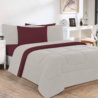 Imagem de Kit Edredom Malha 100% Algodão Gran Moratta 3 Peças Queen - Palha -vinho
