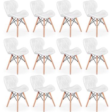 Imagem de Kit 12 Cadeiras De Jantar Charles Eames Slim Wood Estofada - Branco