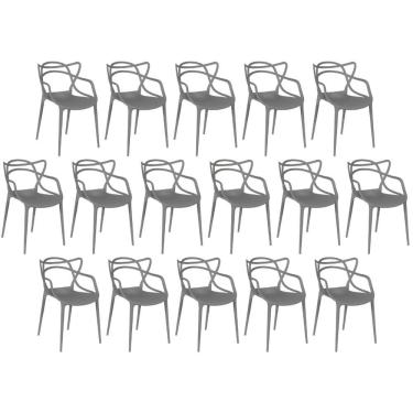 Imagem de Kit 16 Cadeiras De Jantar Allegra Design Empilhável - Cinza Escuro