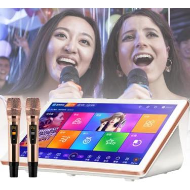 Imagem de Máquina de karaokê chinesa, reprodução de karaokê com tela de toque capacitiva LED de 18,5 polegadas e microfone sem fio profissional, atualização na nuvem, download de músicas, branco, 1 TB