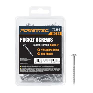 Imagem de POWERTEC Parafusos de bolso com 100 unidades, cabeça Maxi-Loc, unidade quadrada nº 2, rosca grossa de 5 cm para gabarito de bolso 72248 e 72249 (72265)