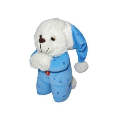 Imagem de Ursinho de Pelúcia Com Pijama e Gorro Azul que Reza a Oração Pai Nosso