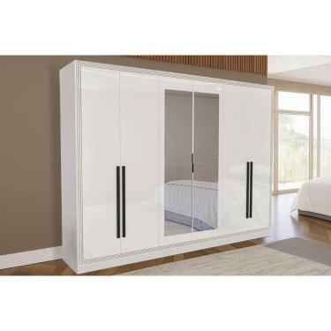 Imagem de Guarda Roupa Casal 6 Portas (2 c/ Espelho) e 4 Gavetas Valência Branco - Politorno