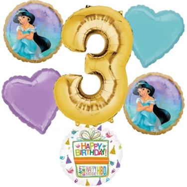 Imagem de Anagram Princess Jasmine 3rd Birthday Party Supplies 6pc Aladdin Balloon Bouquet Decorations