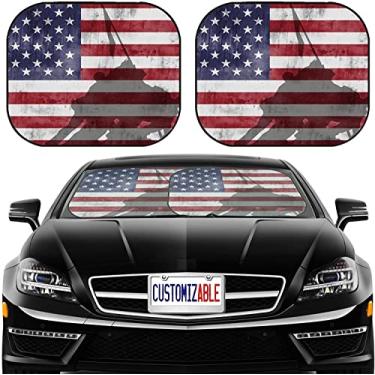Imagem de MSD Protetor de sol de carro para para-brisa de ajuste universal pacote com 2 para-sol, brilho solar bloco, UV e calor, protege o interior do carro, monumento memorial de guerra do Corpo de Fuzileiros navais contra a imagem da bandeira americana ID 1544534..