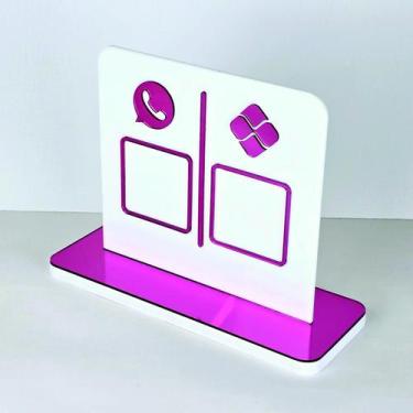 Imagem de Placa em acrilico com 2 qr code para pix cor branco e rosa espelhado -