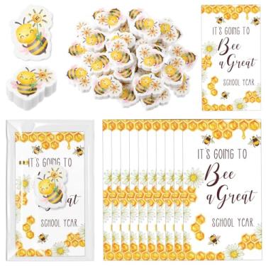 Imagem de Skyygemm 50 conjuntos de borrachas de abelha inspiradoras a granel, mini borrachas felizes e cartões motivacionais com sacos OPP, presentes de volta às aulas para estudantes, prêmios em sala de aula