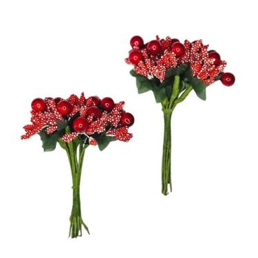 Imagem de Kit 2 Mini Buquê Berries Vermelho Branco Enfeite Natalino - Magizi