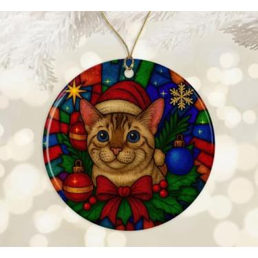 Imagem de Enfeite de Natal de gato lince de neve de Bengala - Enfeites de Natal engraçados de Bengala - Presente para amantes de gatos - Decoração fofa de Natal - Memorial do animal de estimação impresso em