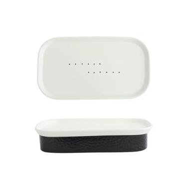 Imagem de Bandeja de gelo seco criativa de cerâmica retangular simples e requintada nórdica para uso doméstico vento nórdico - conjunto grande de bandeja de gelo de 30,5 cm