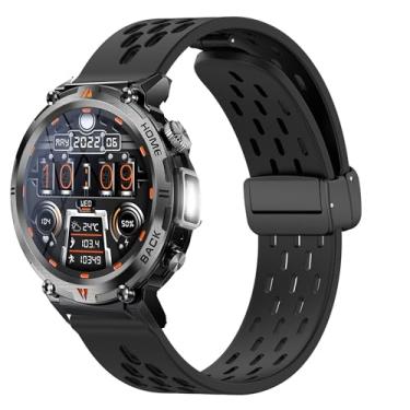 Imagem de Compatível com pulseiras de smartwatch EIGIIS KE3, pulseiras magnéticas de silicone de 22 mm para KE2, KE3, KE5, KE6, K22, K27, K52, K55, K56, K57, DM50, HM09, I32, S35, S66 (preto)