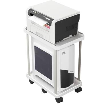 Imagem de Niciksty Suporte de PC de 2 níveis para torre de computador, carrinho de torre de computador de 2 camadas com 6 rodas de travamento para escritório, casa, serve na maioria dos computadores, branco