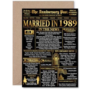 Imagem de Stuff4 Cartão dourado de aniversário de 36 anos para homens e mulheres - Jornal dourado casado em 1989 - Cartão de aniversário de casamento feliz de 36 anos para esposa companheira marido parceiro