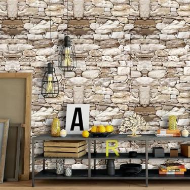 Imagem de Papel de parede autoadesivo de parede de pedra retrô nostálgico para varanda bar decoração de parede de fundo PVC autoadesivo