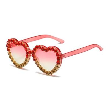 Imagem de JRLLFD Óculos de sol com armação em formato de coração, feminino, masculino, moda luxo, decorativo, festa, UV400 (vermelho, vermelho, amarelo)