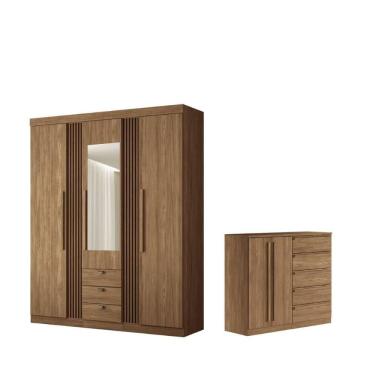 Imagem de Conjunto Roupeiro Espelho E Cômoda Joey Jatoba