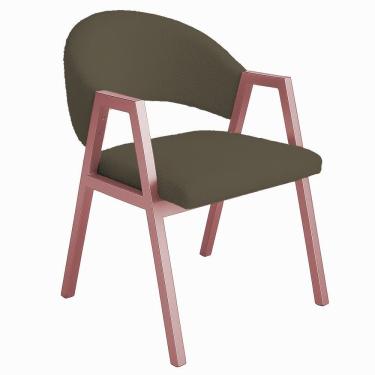 Imagem de Cadeira De Jantar Antonella Boucle Estilo Poltrona Com Pés Rosê - 7 Decor Marrom