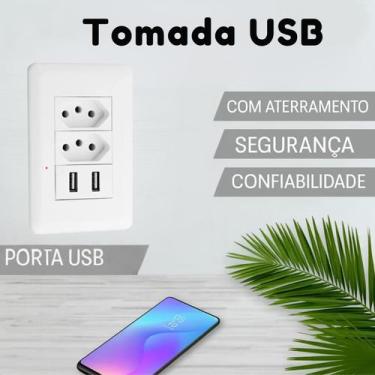 Imagem de Tomada USB Dupla Parede Branco 10A - ASAF