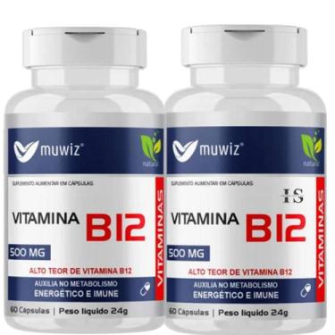 Imagem de Kit 2 Vitamina B12 - Cianocobalamina 60 cápsulas - Muwiz