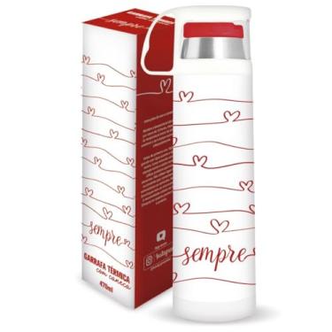 Imagem de Garrafa Térmica Inox 470ml Com Tampa Caneca 130ml Parede Dupla Portátil Para Viagem Escritório Academia Café Chá Bebidas Quentes ou Frias Presente Aniversário Camping Trabalho Trilha Home Office