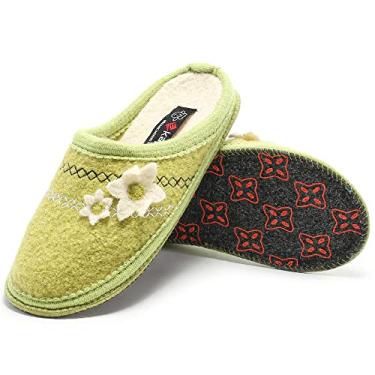 Imagem de LE KAPMOZ Pantufas femininas de lã fervida, respirável, sem suor, sem tamancos para uso interno/externo, Sola de feltro verde, 8.5-9.5