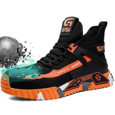 Imagem de Sapatos masculinos de bico de aço para segurança no trabalho, sapatos de construção industrial, botas industriais, tênis de trabalho confortáveis e leves para o trabalho, 0296re-laranja, 40