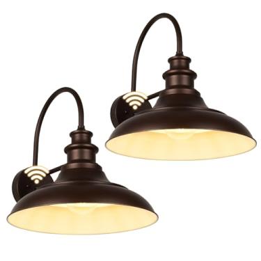 Imagem de Diyel Luzes de celeiro ao ar livre com sensor de crepúsculo ao amanhecer, arandelas de parede externas de casa de fazenda de 40,6 cm, luzes de montagem em parede exterior pescoço de ganso rústica