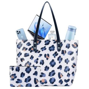 Imagem de Bolsa feminina fashion com estampa de leopardo com bolso com zíper – Bolsa de ombro grande elegante com alças pretas, bolsa de mão de designer, Estampa de leopardo