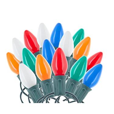 Imagem de Creative Hobbies Cordão de luz de Natal multicolorido de 25 metros com lâmpadas incandescentes C7 - Luzes clássicas de decoração de Natal para uso interno/externo