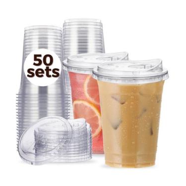 Imagem de Copos descartáveis Aatriet de 16 onças de plástico transparente com ta