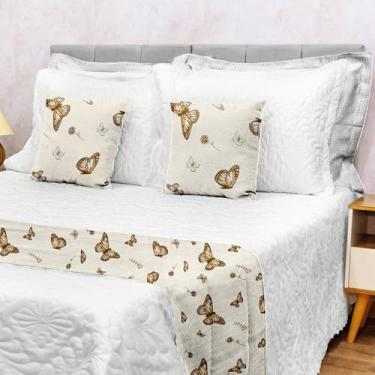 Imagem de Kit Peseira Super King + 2 Capas De Almofadas Piquet Favinho (Borboleta Cáqui)