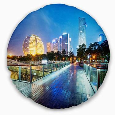 Imagem de Design China Hangzhou paisagem urbana arranha-céus sala de estar redonda, sofá, almofada de alta qualidade + capa de almofada impressa em ambos os lados 40 cm