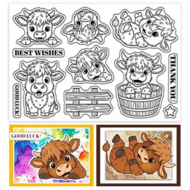 Imagem de CHGCRAFT Carimbos transparentes engraçados de gado Highland Carimbos de desenho animado fofo animal transparente selos de silicone transparente para fazer cartas, decoração de álbum de fotos faça você